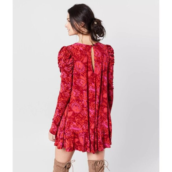 FREE PEOPLE Hello Lover Floral Puffed Sleeve Tunic or Mini Dress NEW XS - Picture 3 of 12